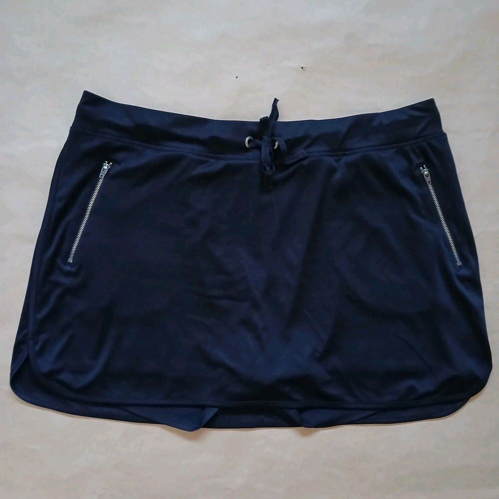 Exertek Black Workout Tennis Skirt With Shorts Lining Zippered Pockets Size XXL